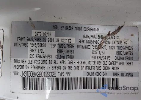 2008 Mazda Cx-9 Grand Touring from USA, damaged, VIN JM3TB38V280128025